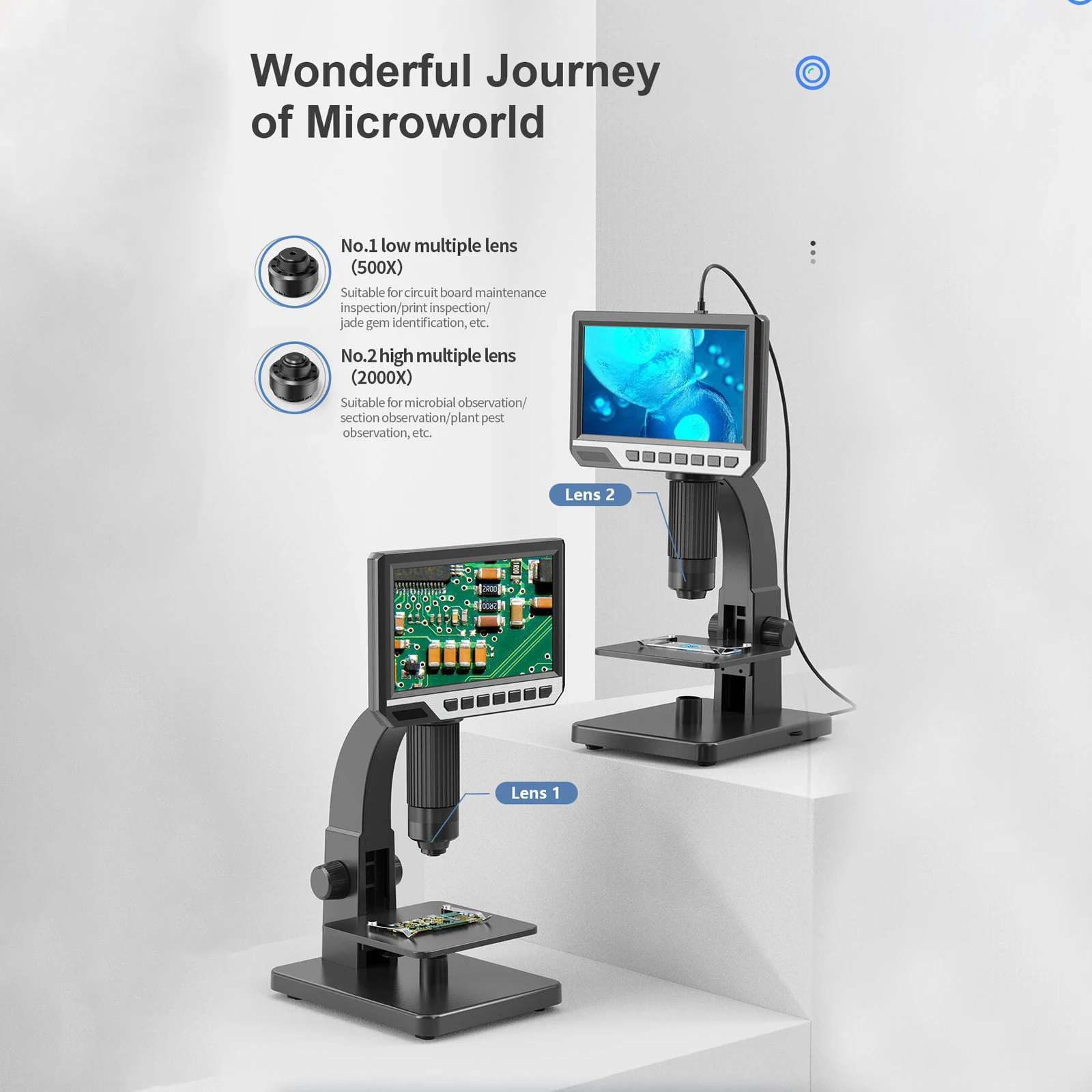 0 2000x Цифровые микроскопы Камера с 7 дюймов IPS Высокое разрешение Экран