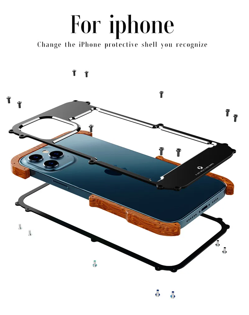 

Роскошные Металлические + деревянные защитные чехлы для телефонов iphone 12 Mini 11 Pro Max XR XS задняя крышка из алюминиевого сплава для Apple 8 7 6s Plus чехо...