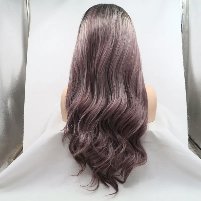 Темные корни Ombre Фиолетовый синтетический 13*3 парик фронта шнурка Glueless