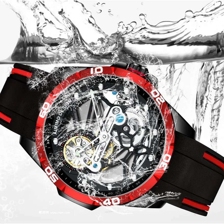 часы мужские AIMIMO DESIGN Skeleton Механические Мужские светящиеся наручные в стиле
