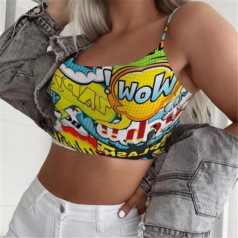 2020 Fashion Trend Women Funny Graffiti Print Short Camisole Vest Top Slim Summer Ladies Clubwear Tank Sun-Tops
