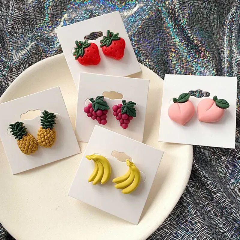 Милые серьги гвоздики с фруктами и клубникой для женщин милые летние корейские