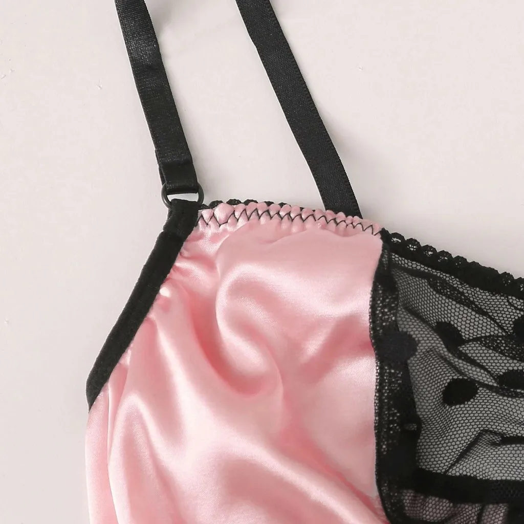 

Sexy Lingerie Women Lace Bras Set Embroidery Comfortable Lace Satin Bras + Thong Underwear 2 Pieces Sets Sleepwear