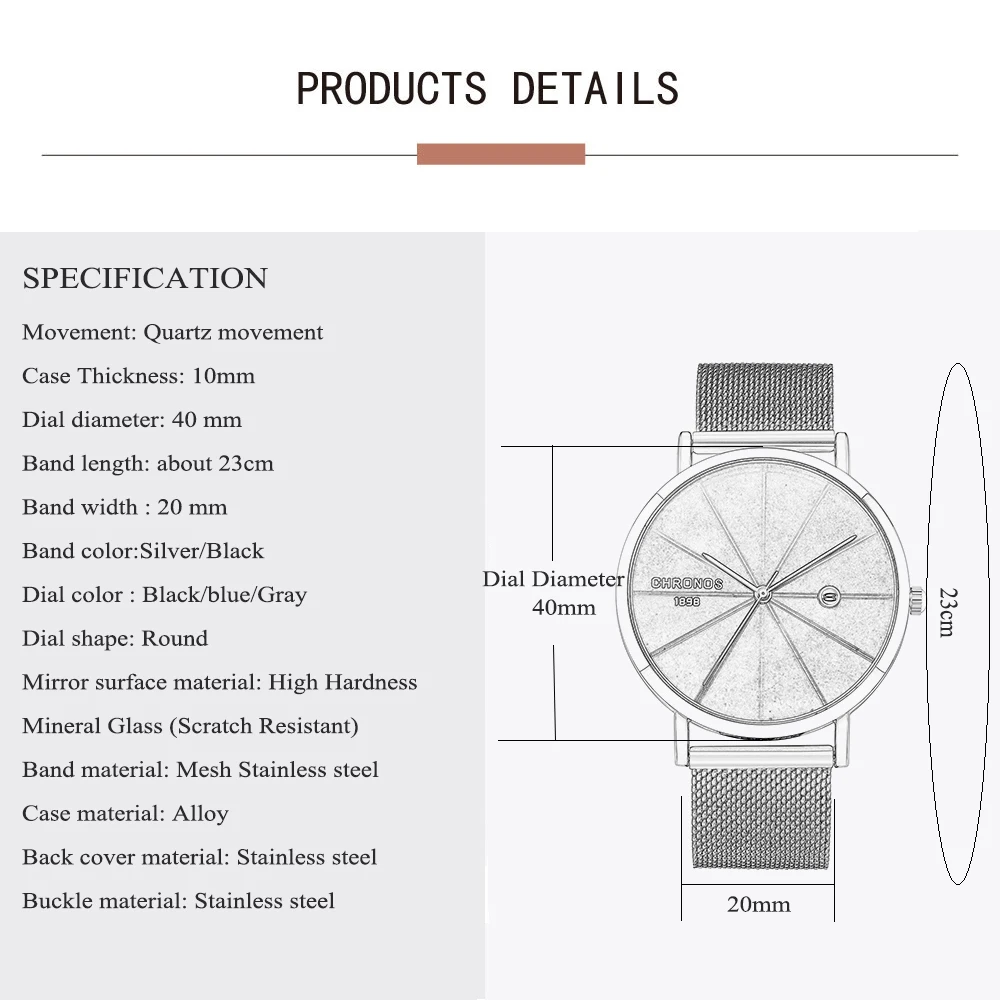 

CHRONOS Manner Einfache Schlank Armband Armbanduhren Mannlichen Wasserdic Luxus Kalender Stahl Mesh Zeitmesser Relogio Feminino