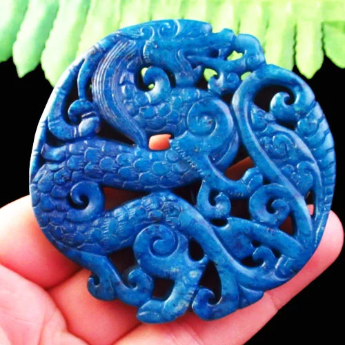 

Carved Blue Chinese Old Jade Dragon Pendant Bead 68x8mm SK60047