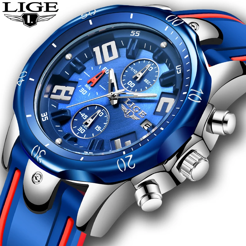 LIGE новые мужские часы силиконовые водонепроницаемые для мужчин Топ бренд