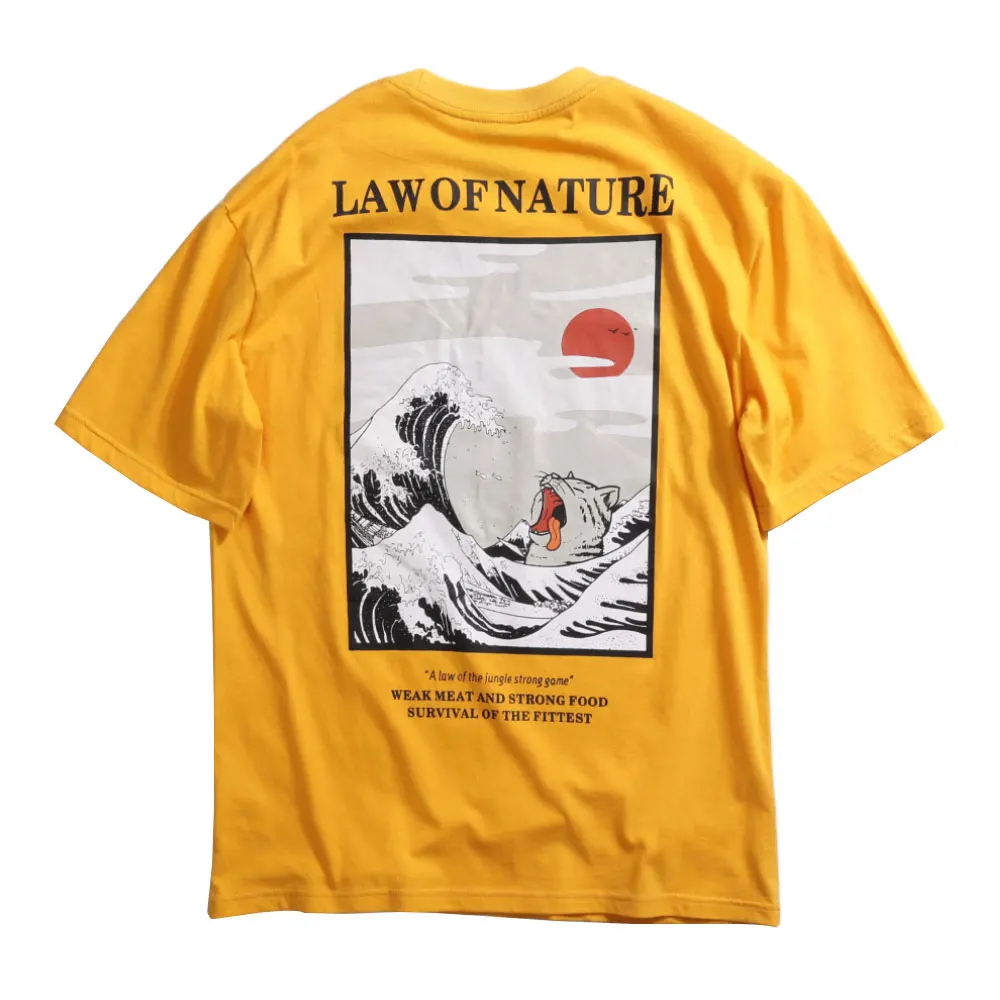 Japanese Ukiyo Cat Wave Printed Short Sleeve T-Shirts