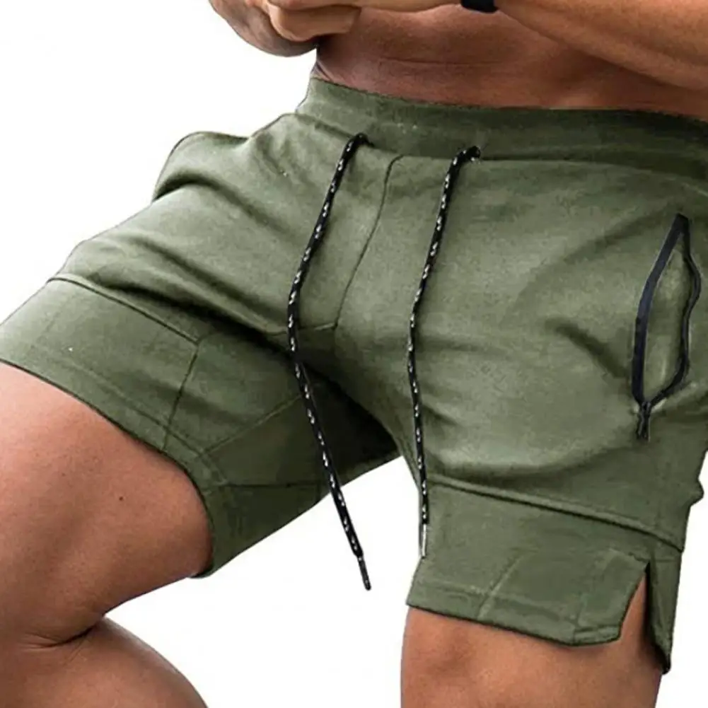 

Shorts Zipper Pockets Drawstring Closure Men Mid Rise Sport Shorts for Jogging