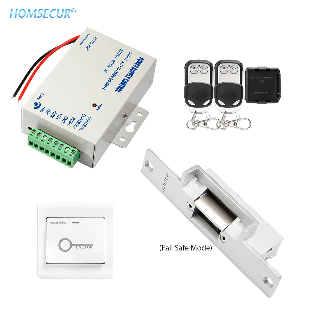 HOMSECUR DIY дверной замок система контроля доступа с помощью пульта дистанционного управления Лер кнопка выхода блок питания Электрический замок RFID карты - Цвет: Kit2 NC Mode