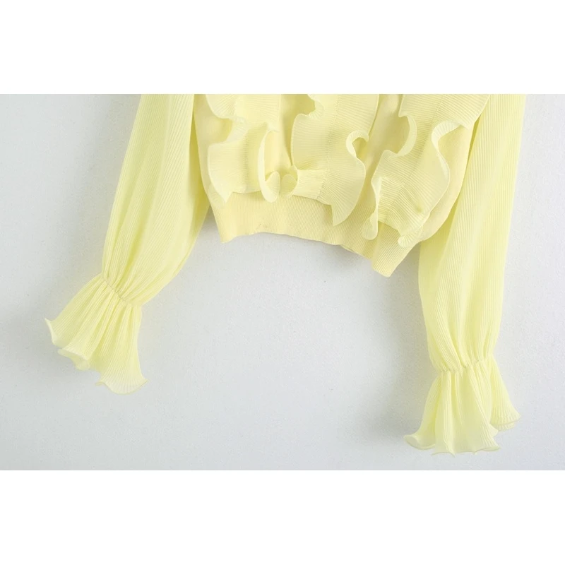 

YOSIBCD Women 2021 Fashion With Ruffled Patchwork Knitted Sweater Vintage O Long Sleeve Female Pullovers Chic Tops