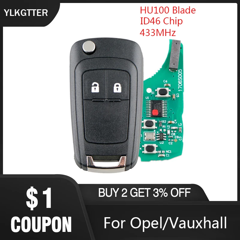 

YLKGTTER 2Button Flip Folding Car Remote Key for OPEL/VAUXHALL Astra J / Corsa E / Insignia / Zafira C 2009-2016 with ID46Chip