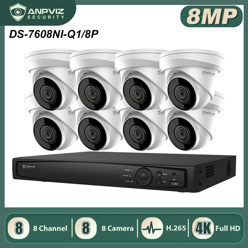 

Anpviz Smart POE NVR Kit 8CH NVR 4/6/8 8MP Turret Outdoor/Indoor Security Cameras CCTV Video Surveillance Systems IP67 H.265+
