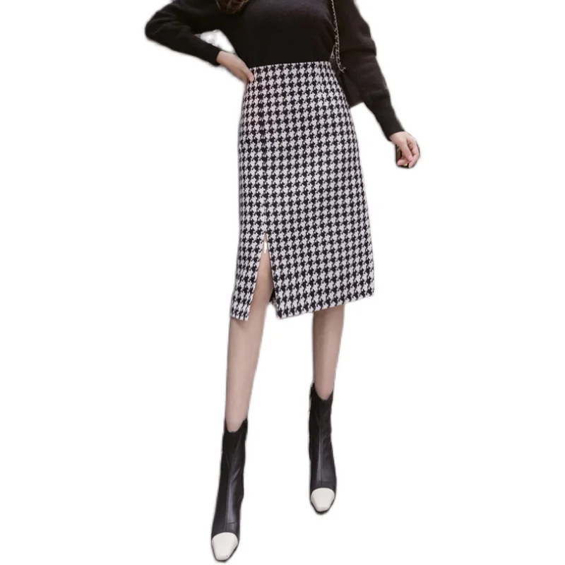 Юбка COIGARSAM Женская шерстяная модная пикантная облегающая мини-юбка в клетку с