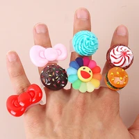 new design creative colorful flower ice cream resin ring for women geometric food shape adjustable finger rings jewelry gifts