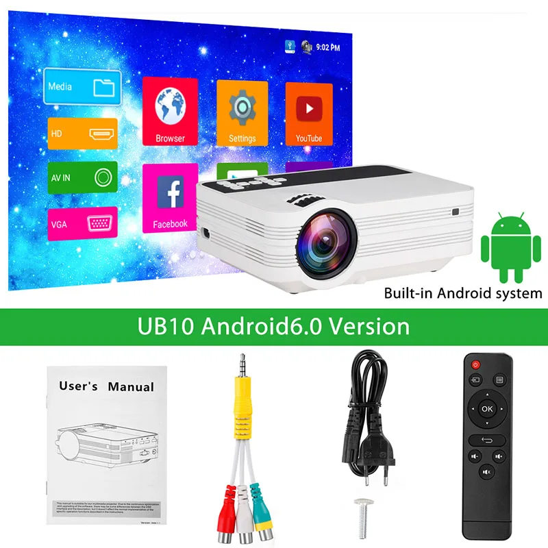 Android Version ThundeaL мини-проектор UB10 Android WiFi 3D светодиодный проектор 2000 люмен ТВ домашний кинотеатр LCD видео USB VGA поддержка 1080 P HD мультимедийный проектор - Цвет: Android Version