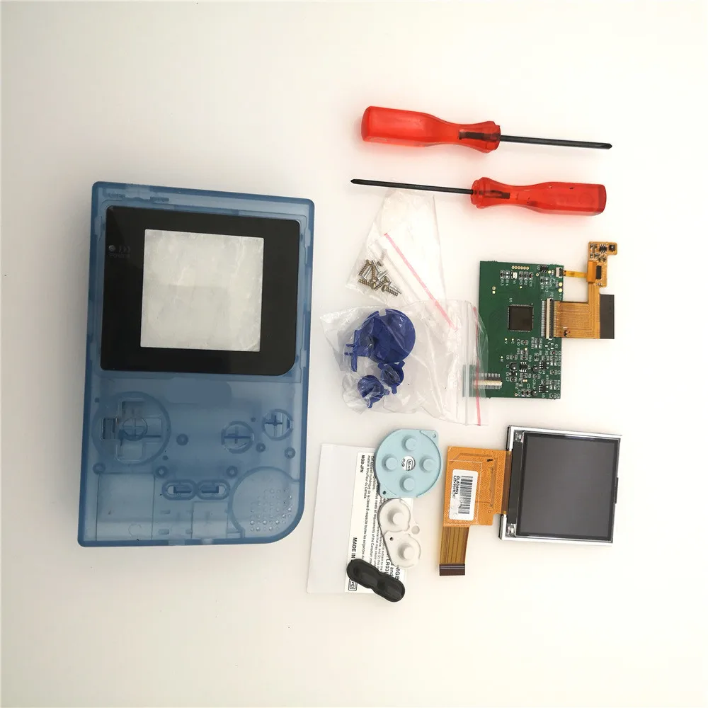 GITD Clear blue Diy части GBP ЖК-экран наборы Консоль оболочка чехол кнопки для игры мальчик карманная подсветка 5 уровней яркость отвертки - Цвет: GITD Clear blue