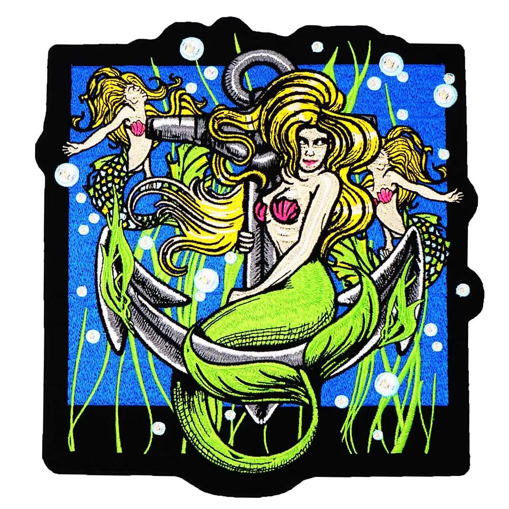 

LARGE GREEN Mermaid BACK Embroidered punk biker Patches Clothes Stickers Apparel Accessories Badge