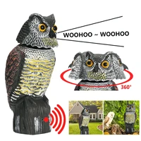 garden owl sculptures realistic bird scarer plastic owl with rotating head and sound for outdoor garden yard bird repellent