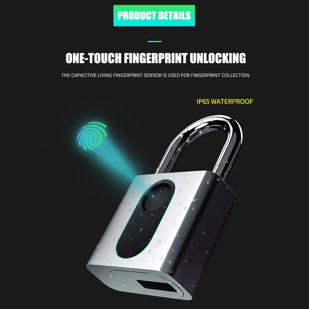 

GS40F Keyless USB Rechargeable Door Lock Fingerprint Smart Padlock Quick Unlock Zinc alloy Metal Self Developing Chip
