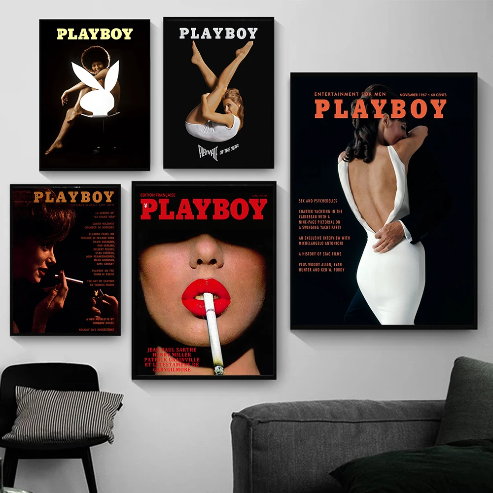 

Vogues Sexy Lady Playboy Poster Black Vintage Fashion Woman Canvas Wall Pictures Print Living Room Home Decor Interior Paintings