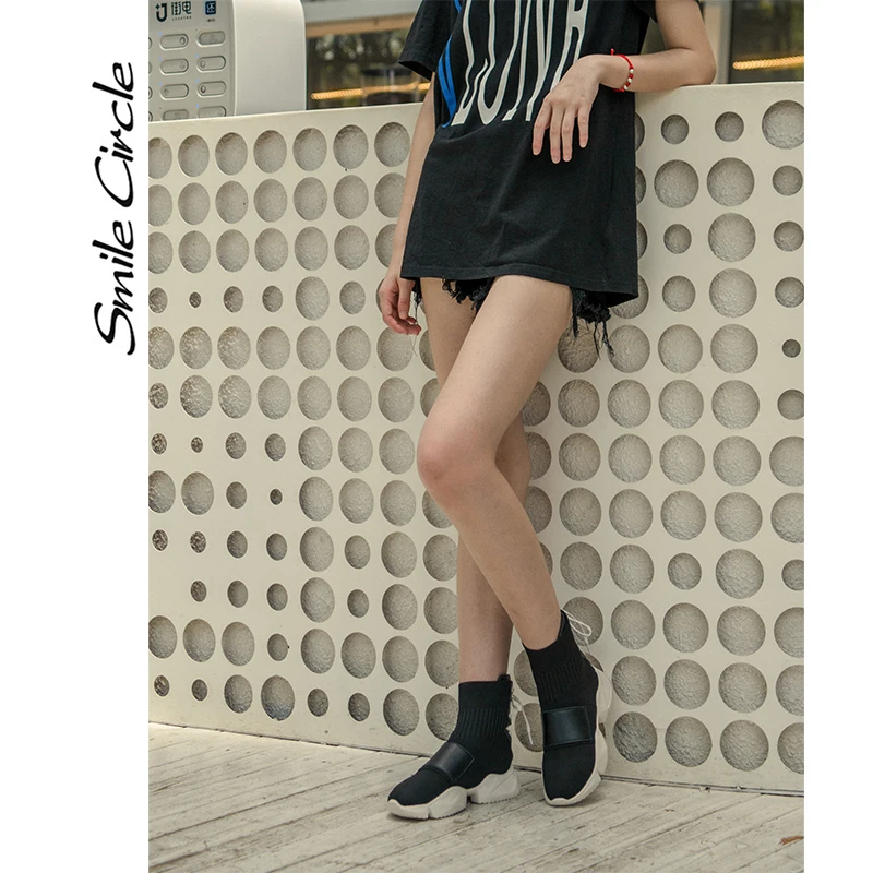 Ботильоны Smile Circle Носки сапоги вязание High-топ Вскользь ботинки 2019 | Обувь