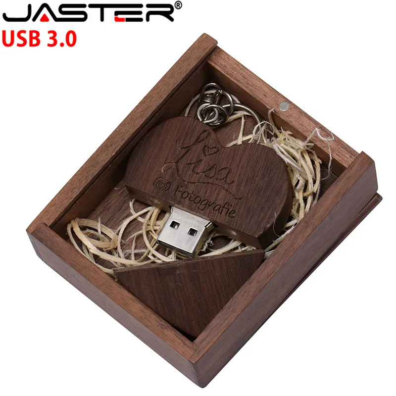 

JASTER maple wood Walnut heart +box model usb3.0 32GB usb flash drive usb3.0 pendrive 4GB 8GB 16GB LOVE gift give gril