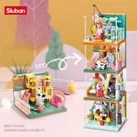 sluban 4 in 1 mini hand craft city street view series modle building block educational toy for childs birthday christmas gifts