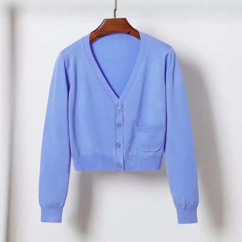 Женский Укороченный хлопковый кардиган свободный черный повседневный