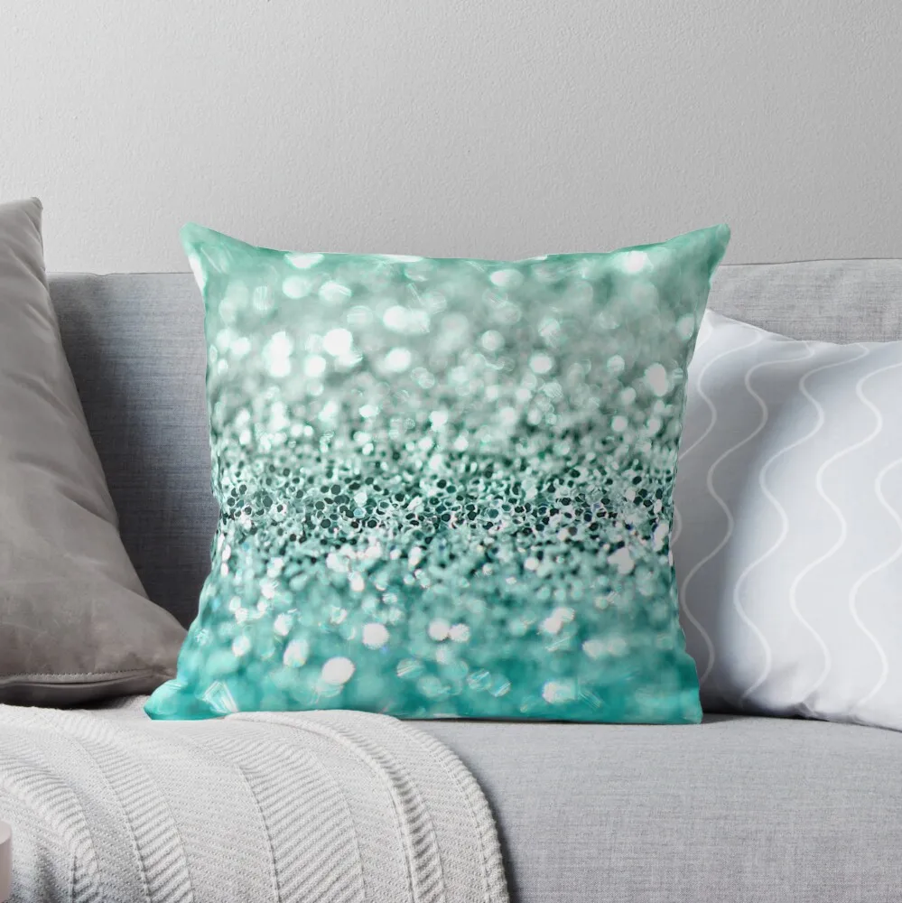 

Aqua Glitter Throw Pillow Cushion Cover Polyester throw pillows case on sofa home living room car seat decor 45x45cm