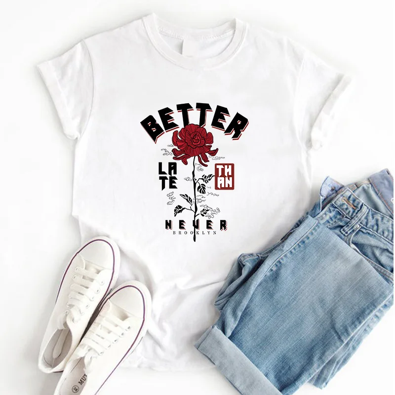 Женская футболка с цветочным принтом круглым вырезом|Футболки| |