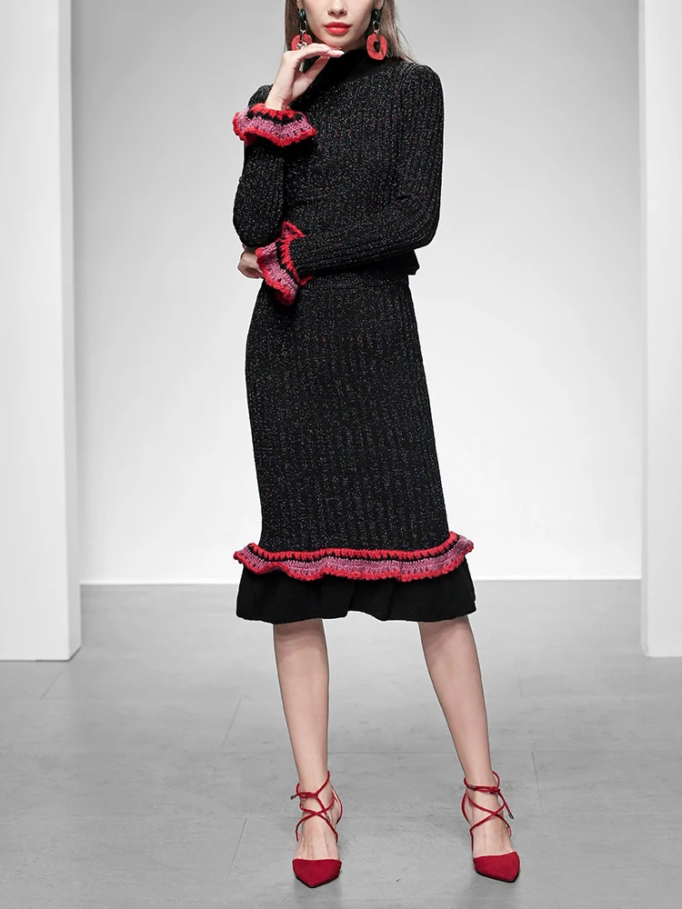 2020 весенний женский вязаный комплект из 2 предметов с юбкой свитер круглым