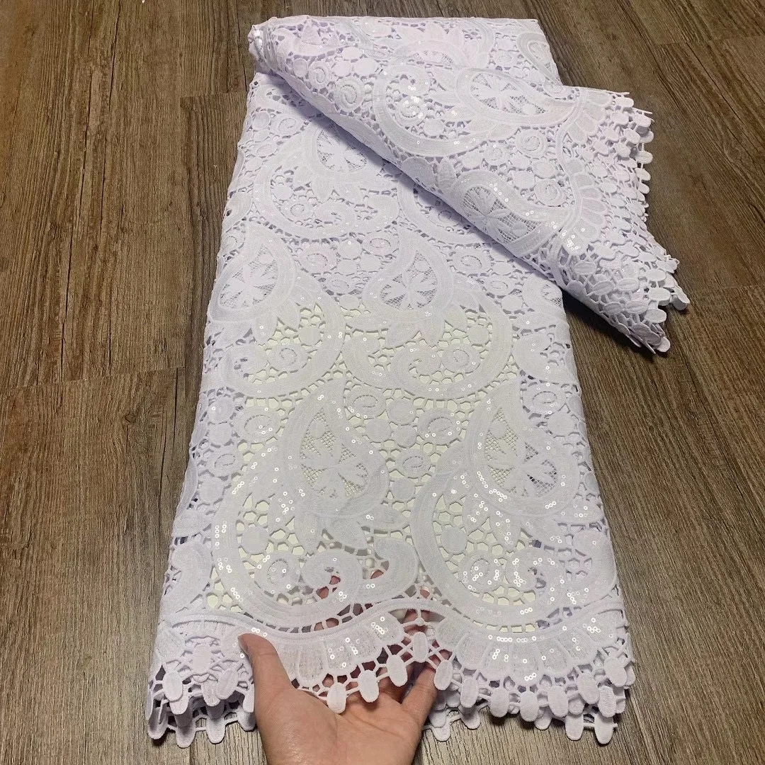 

Африканская шелковая молочно-белая кружевная Ткань 5 ярдов французская Тюлевая кружевная ткань с блестками для женщин 2021 высококачественн...