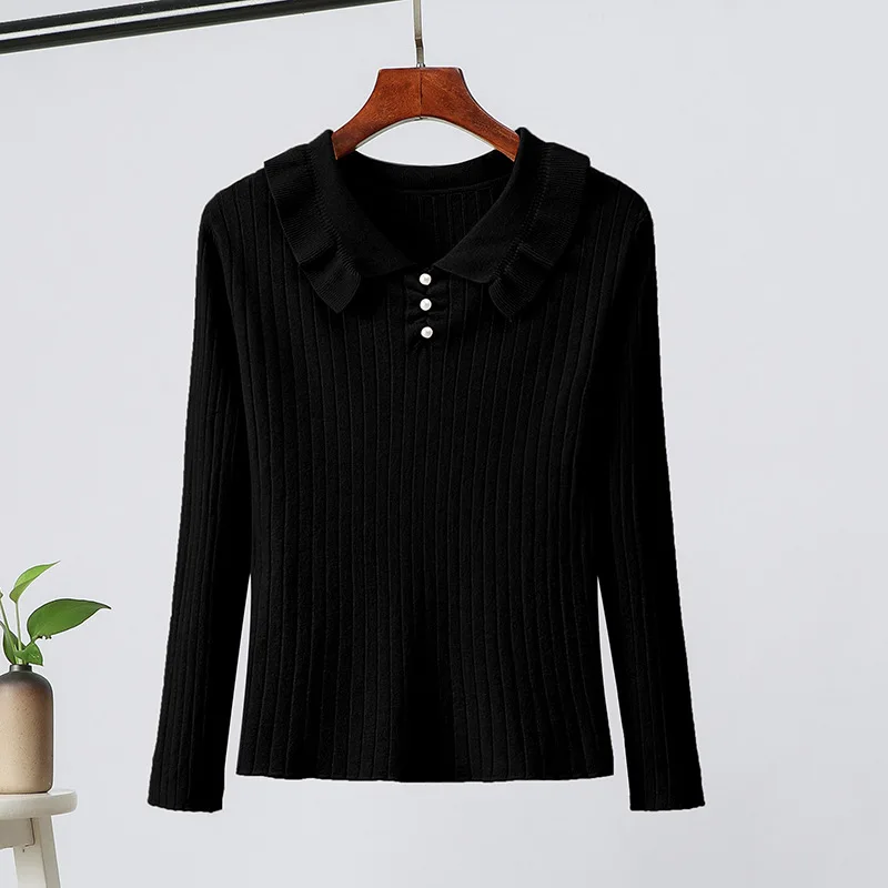 Зимний базовый вязаный свитер SINGRAIN Модный трикотажный с жемчужными пуговицами