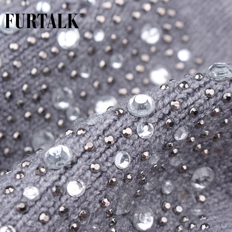 Женская шерстяная шапочка FURTALK вязаная шапка со стразами на осень и зиму|Женские