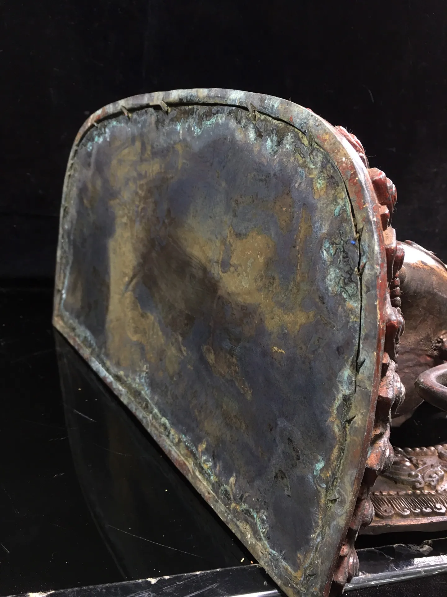 

21" Tibet Buddhism Old Bronze Cinnabars Green Tara Bodhisattva Riding a unicorn buddha Guanyin Avalokitesvara statue Backlight