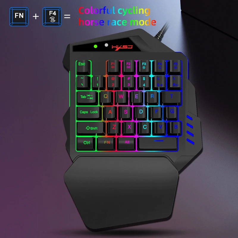 

HXSJ V500 35 (Key) USB Game One-Handed Keyboard Colorful Mixed Light Keyboard Built-in Converter Supports PS3 PS4 Game Console
