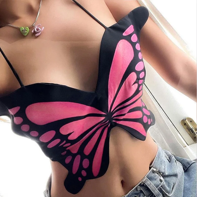 

Butterfly String Halter Y2k Crop Tops Women Camisole Sexy Sleeveless Backless Lace-up Bandage Top Cute Party Clubwear Vest 2021