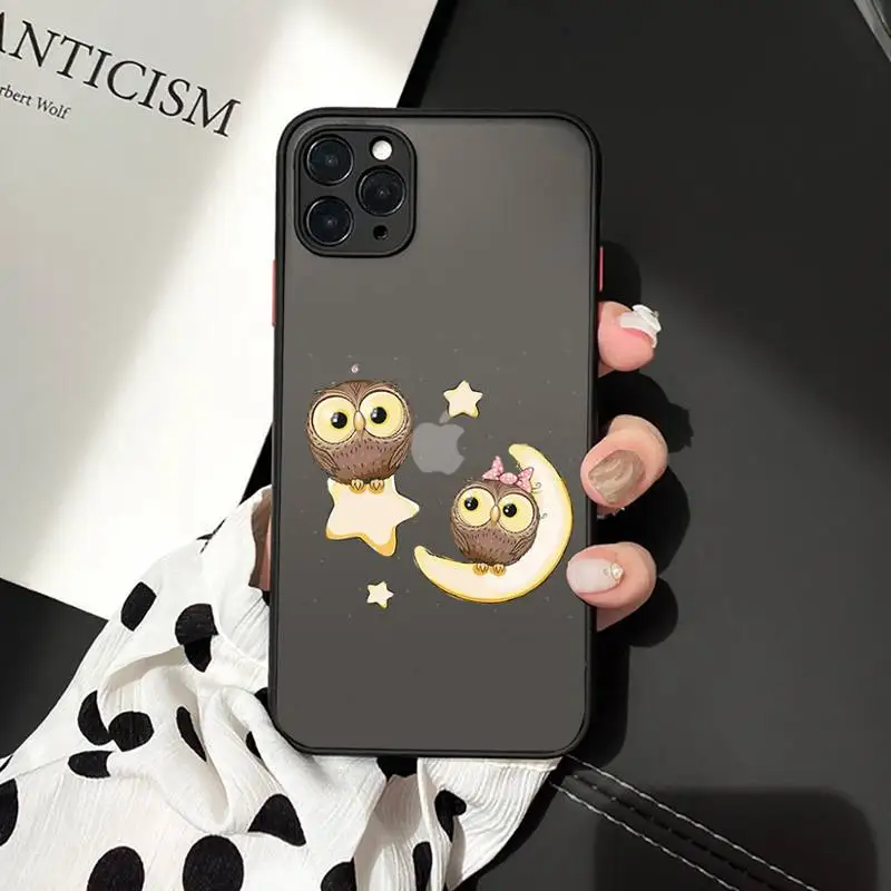 

Cute Owl Black Phone Case For iphone 12 11 7 8 plus mini x xs xr pro max matte transparent cover