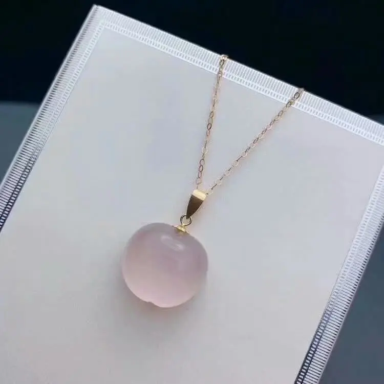 

SHILOVEM 18k yellow gold real natural ROSE QUARTZ pendants classic wholesale Fine women gift none necklace mymz131499fj