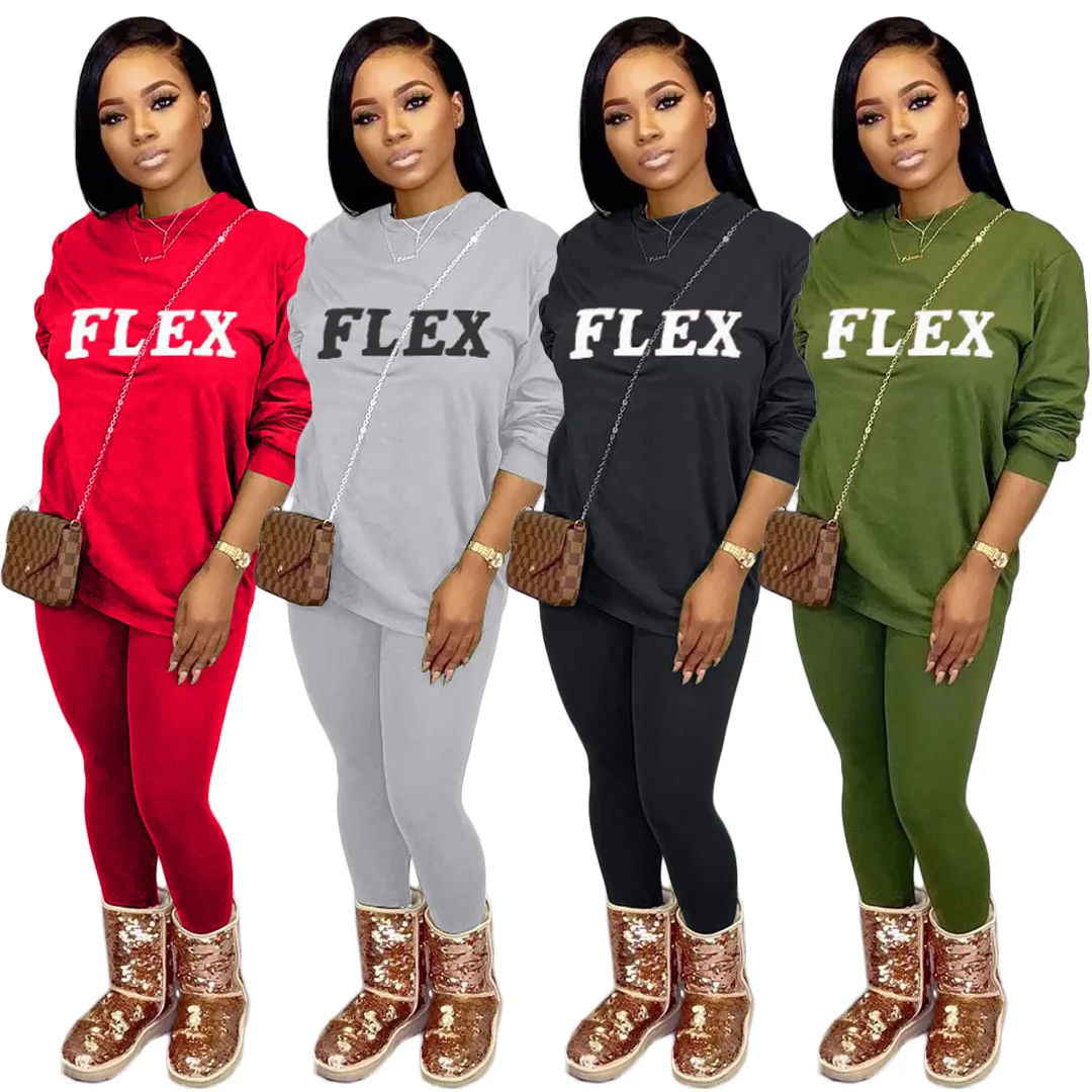 

O-Neck Letter Flex Print Long Sleeves & Trousers New Autumn Women Suit Hot Selling European and American 2 Piece Set