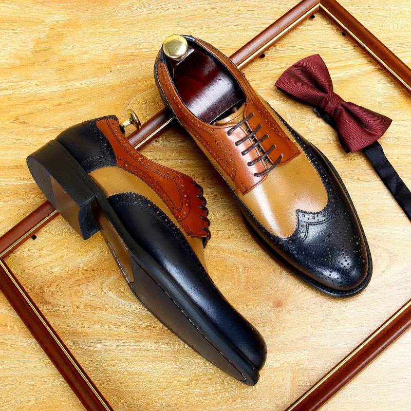 Мужские деловые кожаные туфли оксфорды свадебные броги на шнуровке Италия