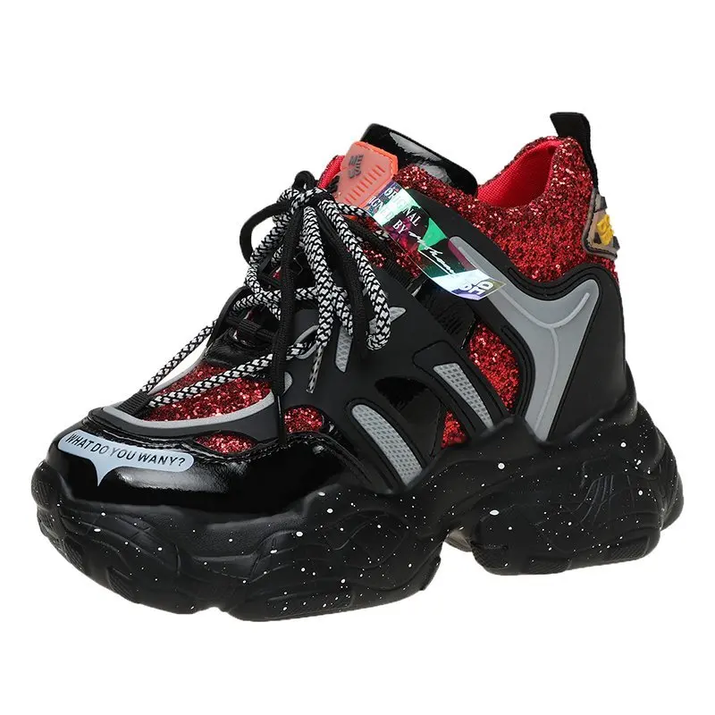 

Women's Sneakers Platform Shoes Women's Autumn Shoes Height Increasing Shoes Shoes for Women Silver Glitter Chunky Sneakers