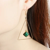 fashion vintage geometic design with turquoise stone pendant metal triangle earrings for women gift