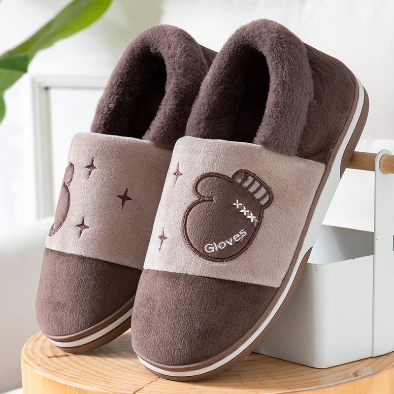 

Тапочки мужские зимние на толстой подошве, хлопок, плюшевая сумка, меховые шлепанцы, нескользящая теплая обувь для дома