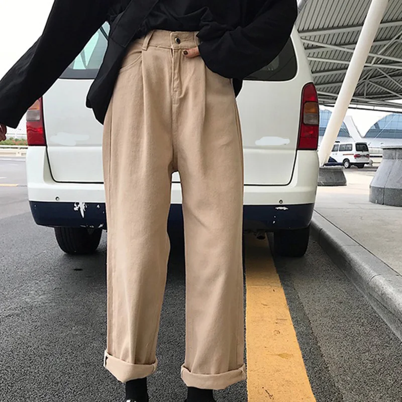 

Lucyever 2021 Loose High Wais Straight Pants Women Casual Full-length Wide Leg Jeans Female Korean Style Simple Wild Jean Woman