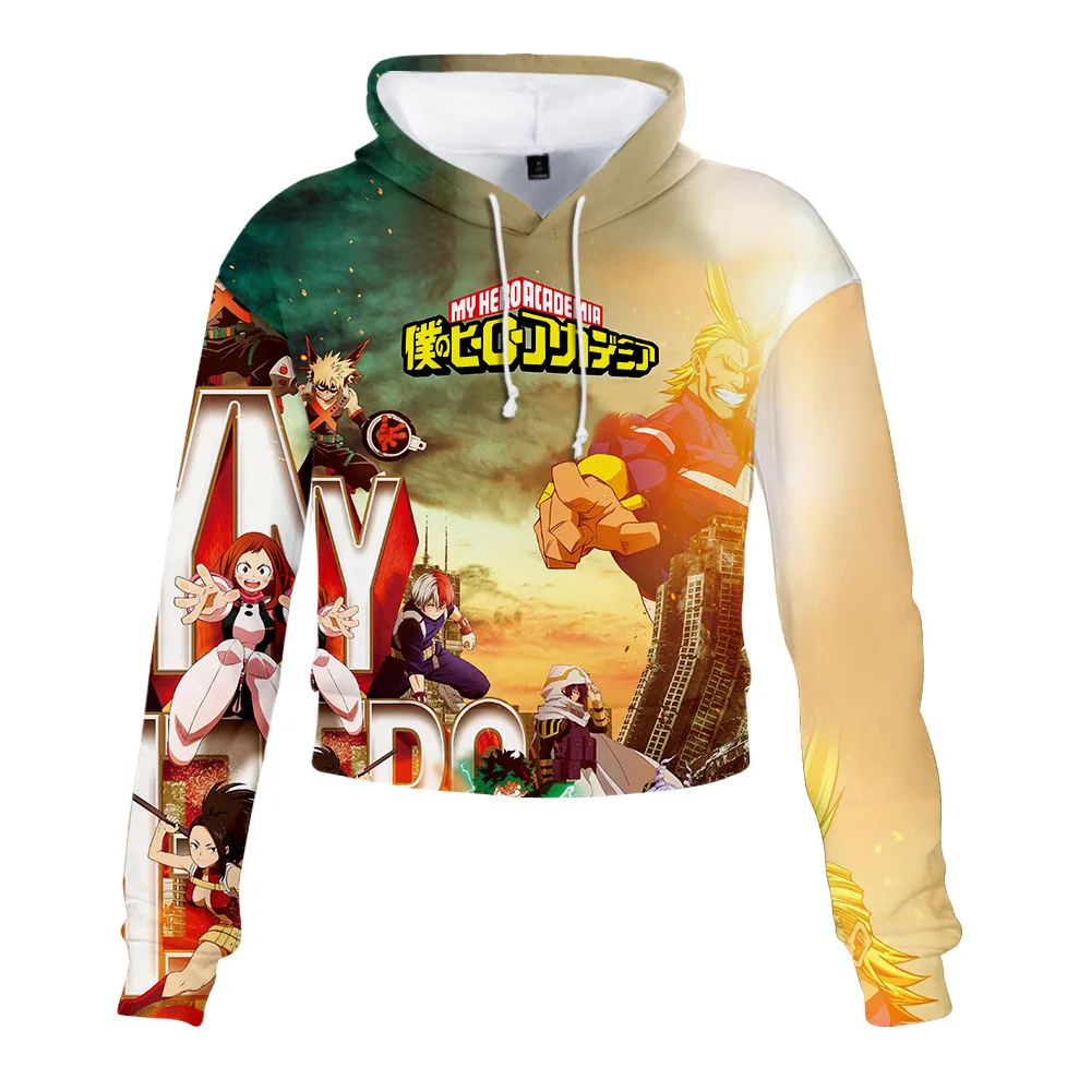 Укороченный топ с капюшоном для девочек женские толстовки 3D принтом Мой герой