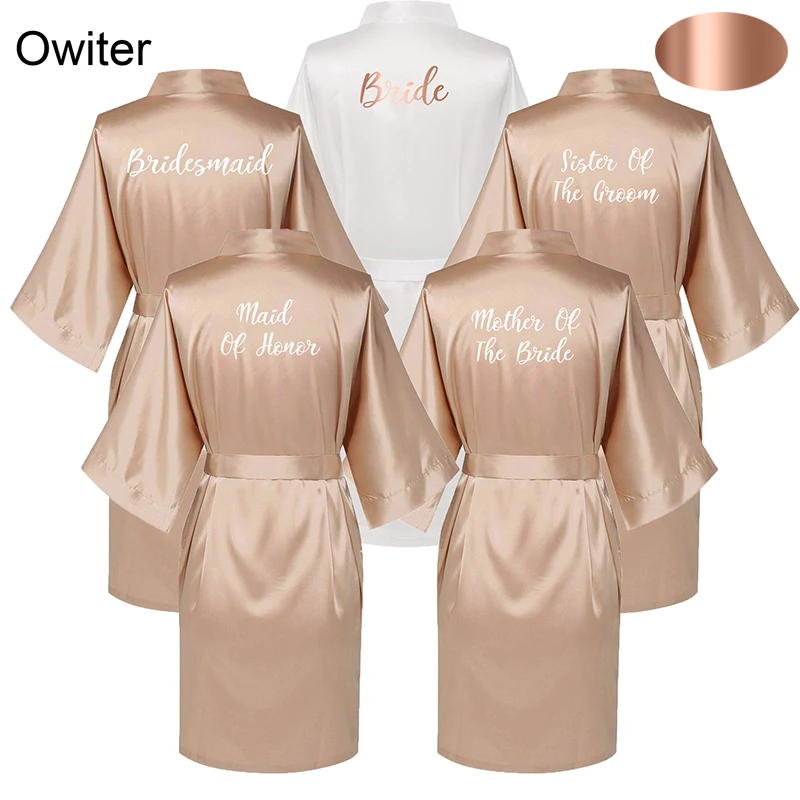 Owiter Satin Silk Robes Plus Size Bride Bridesmaid Robe Wedding Bathrobe Gown Women dressing Sleepwear Maid of Honor Rose Gold