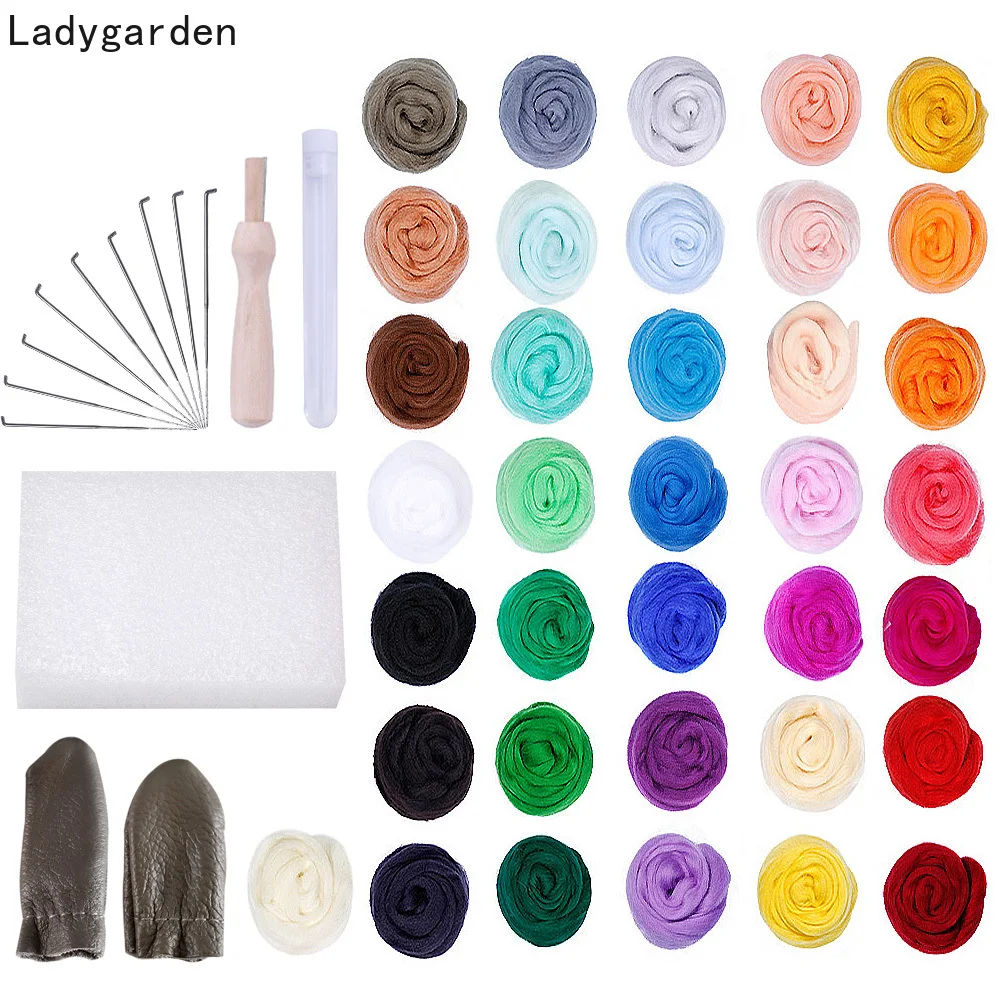 

50PCS 36 Colors 3g 66S Pure Australian Wool Felt Wool Fiber Wool Felt for DIY Needlework Wooden Handles Leather Finger Cots