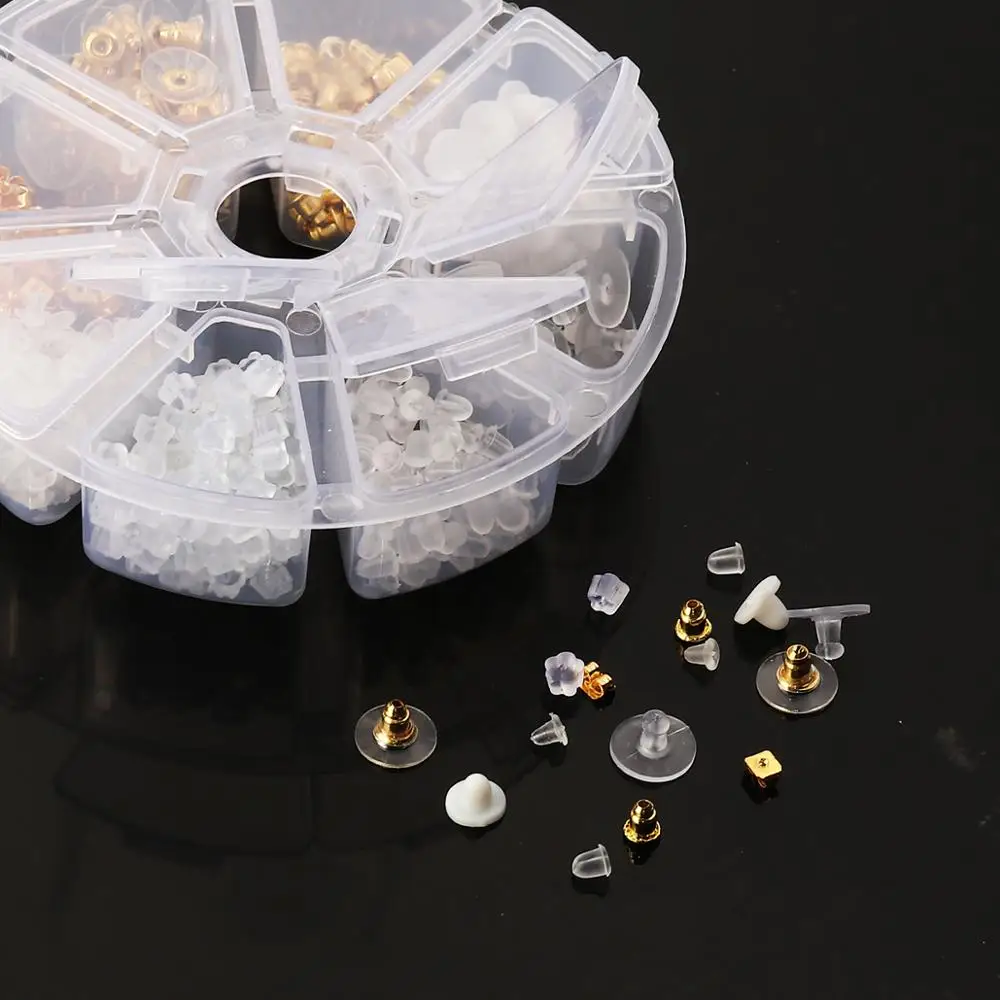 

1 Box Silicone Rubber & Metal Earring Back Ear Nuts Clasp Transparent Earring Findings DIY Jewelry Findings Materials