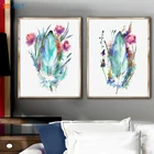 Картина с синими перьями, настенная живопись, принт для домашнего декора, картина с цветами, акварельная живопись с перьями, плакат, минималистичное искусство